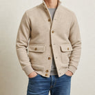 veste homme col montant tricot polyester simple boutonnage en beige