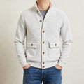 veste homme col montant tricot polyester simple boutonnage en blanc