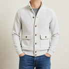 veste homme col montant tricot polyester simple boutonnage en blanc