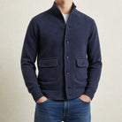 veste homme col montant tricot polyester simple boutonnage en marine