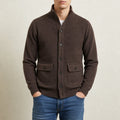 veste homme col montant tricot polyester simple boutonnage en marron