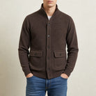 veste homme col montant tricot polyester simple boutonnage en marron