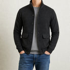 veste homme col montant tricot polyester simple boutonnage en noir