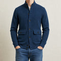 veste homme col montant tricot polyester simple boutonnage en bleu ardoise
