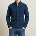 veste homme col montant tricot polyester simple boutonnage en bleu ardoise