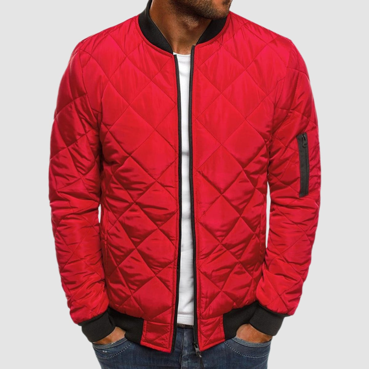 veste homme col revers zippée en rouge