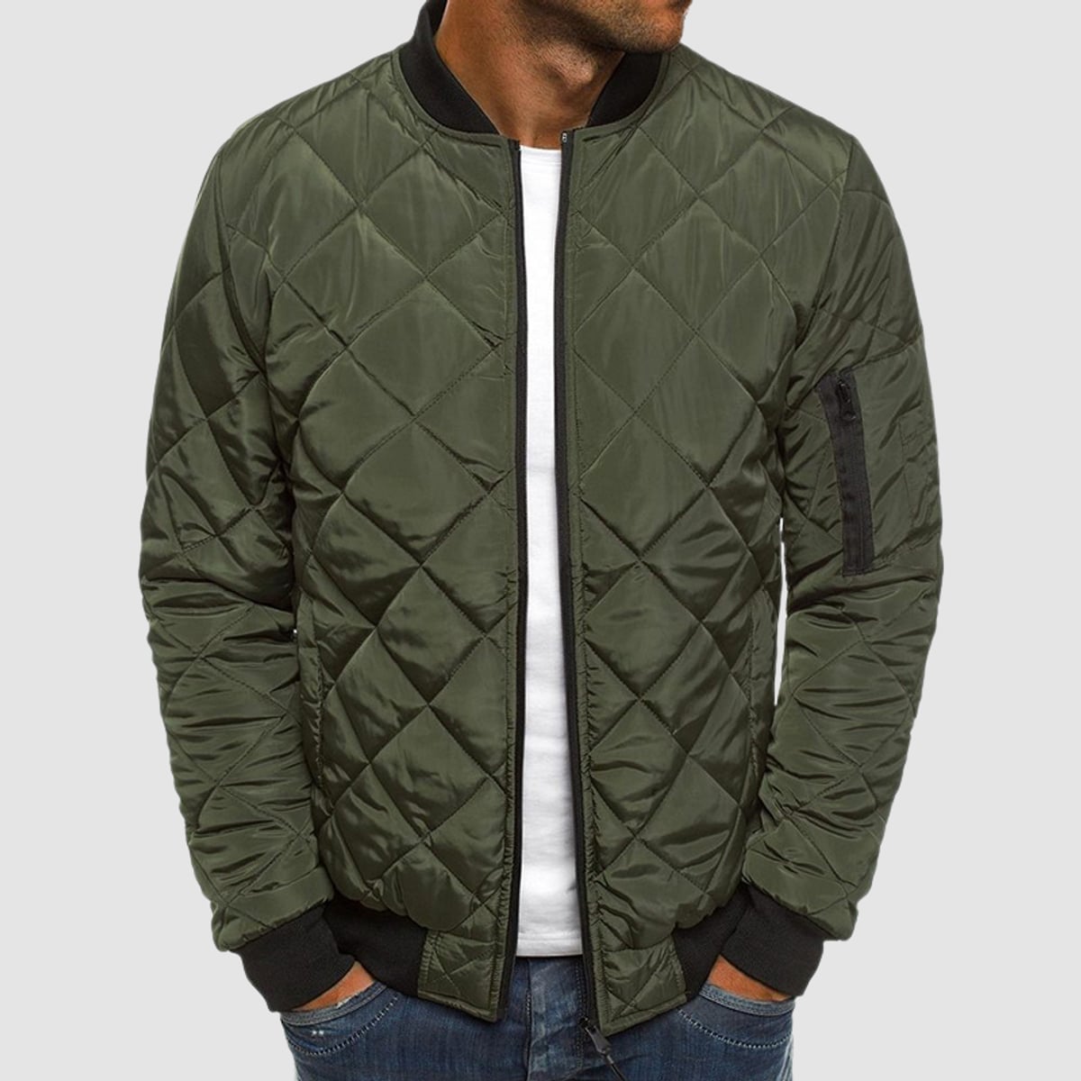 veste homme col revers zippée en vert foncé