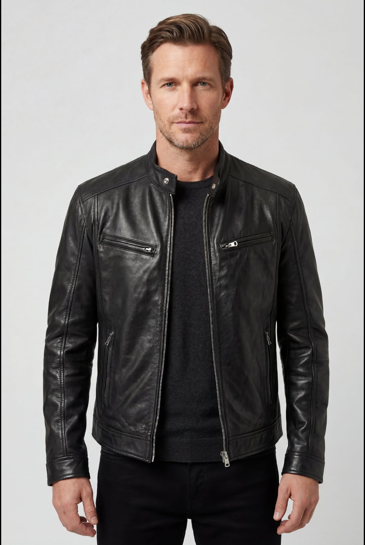 veste homme effet cuir multi-poches zippées en noir