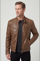 veste homme effet cuir multi-poches zippées en marron
