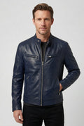 veste homme effet cuir multi-poches zippées en marine
