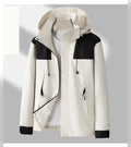 veste homme mi-saison à capuche zippée en blanc cassé