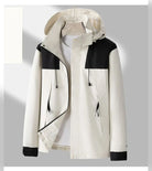 veste homme mi-saison à capuche zippée en blanc cassé