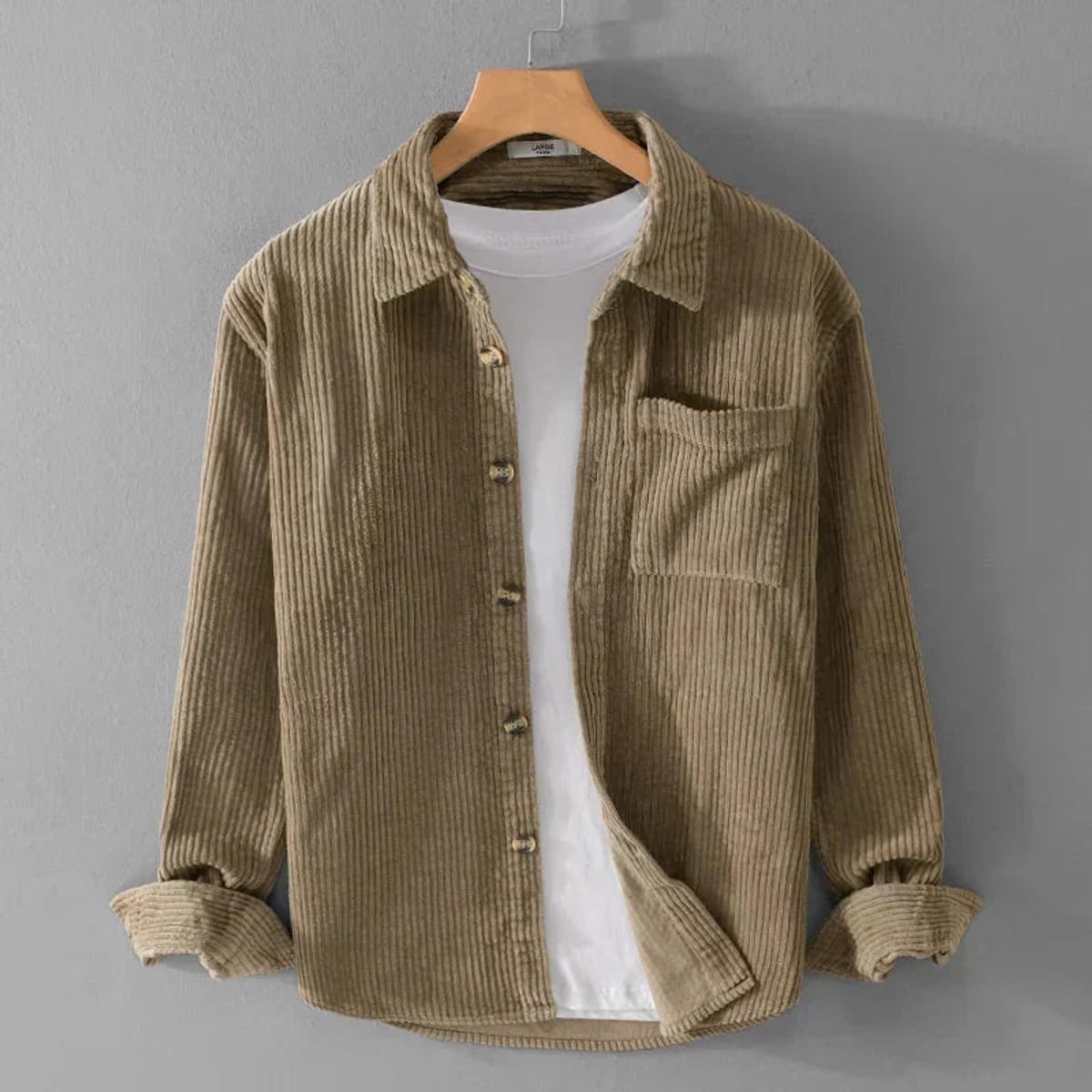 veste homme mi-saison coupe droite velours côtelé en kaki