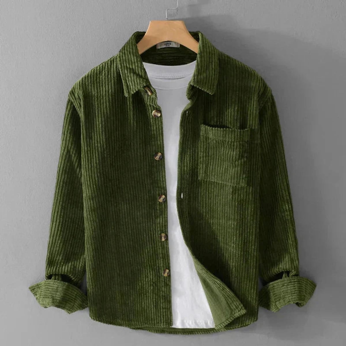 veste homme mi-saison coupe droite velours côtelé en vert