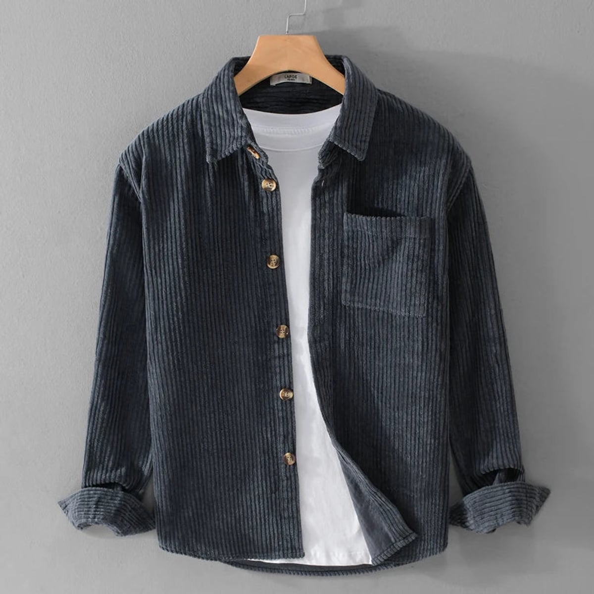 veste homme mi-saison coupe droite velours côtelé en bleu marine