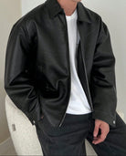 veste homme oversize col chemise zippée en noir