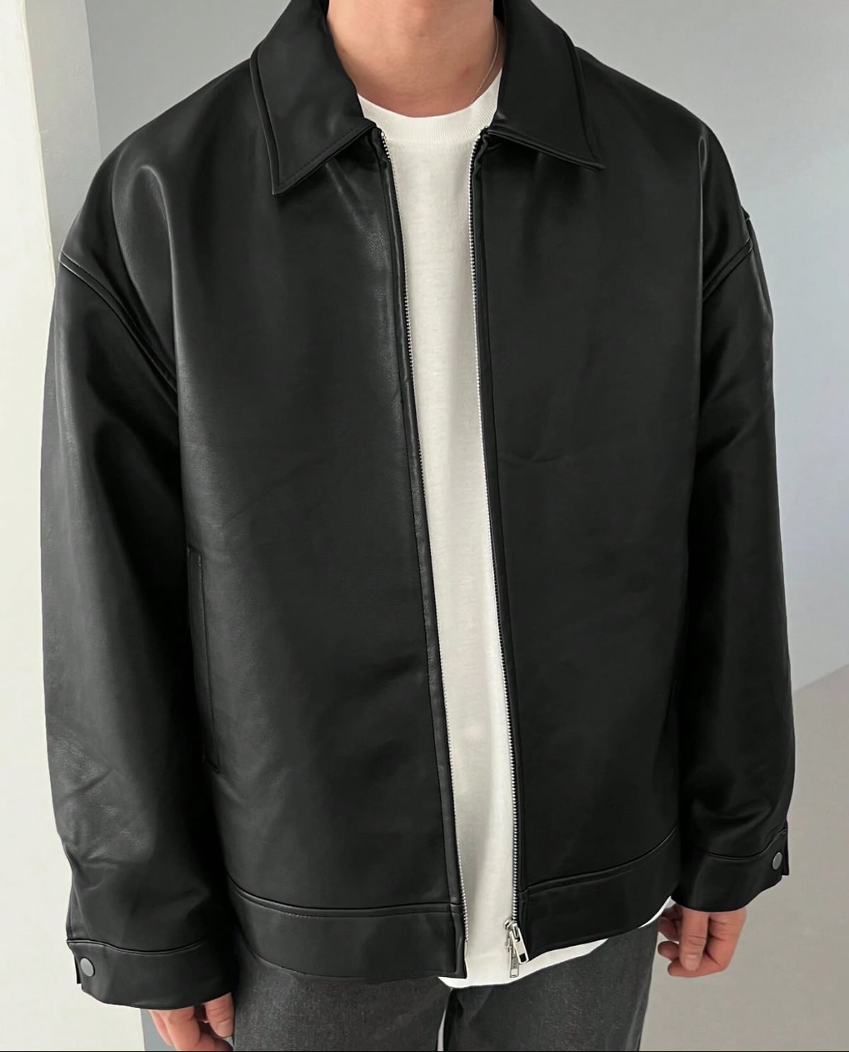 veste homme oversize col chemise zippée en noir