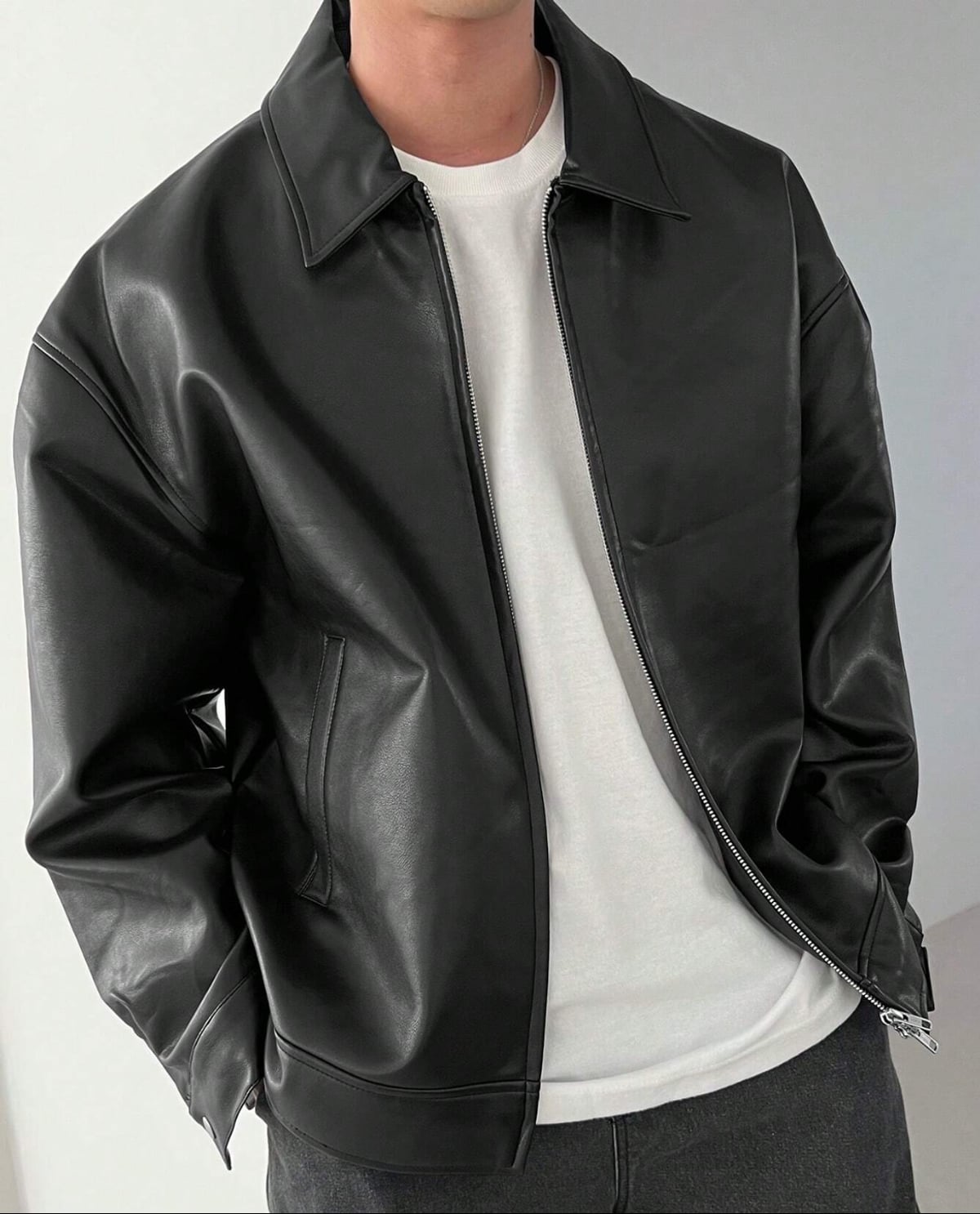 veste homme oversize col chemise zippée en noir