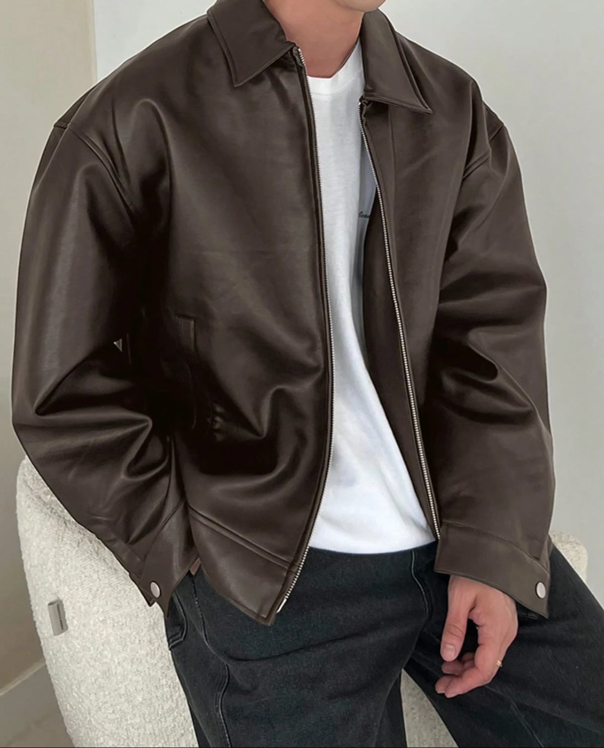 veste homme oversize col chemise zippée en marron