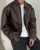 veste homme oversize col chemise zippée en marron