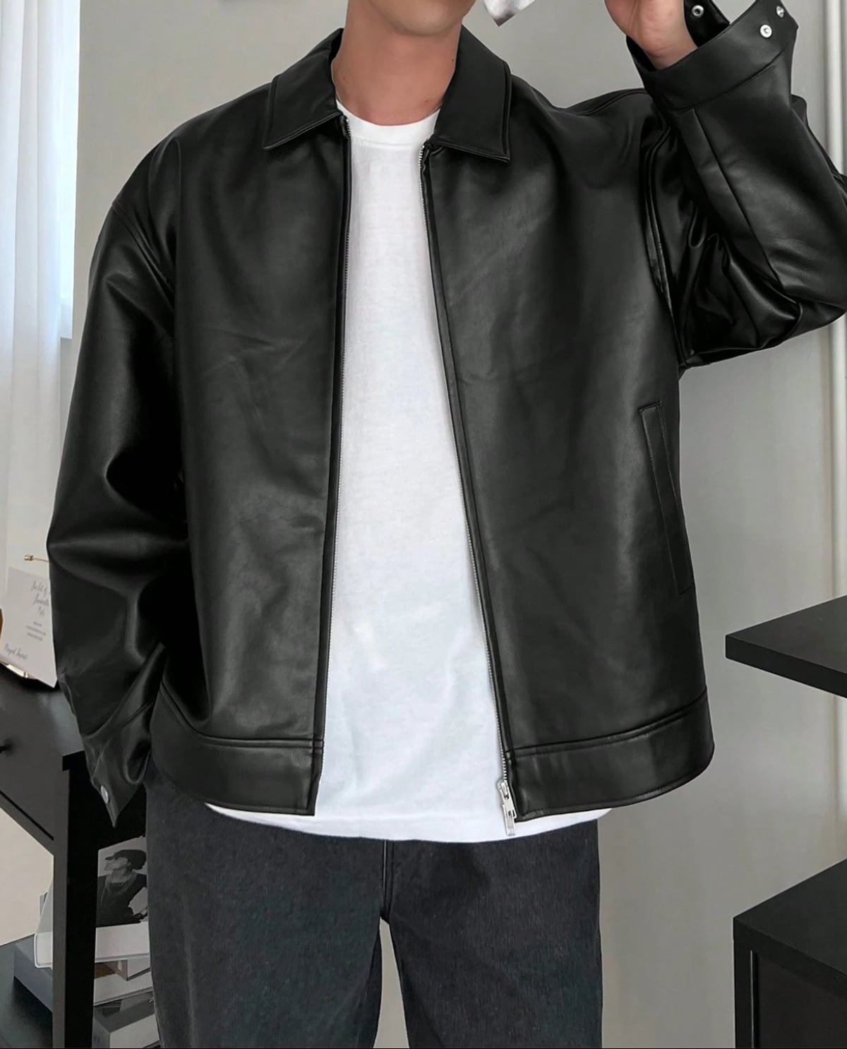 veste homme oversize col chemise zippée en noir