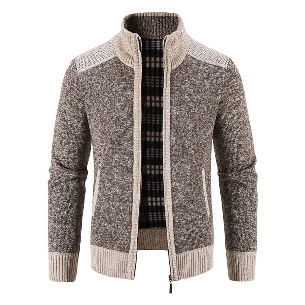 veste homme zippée col montant en marron café