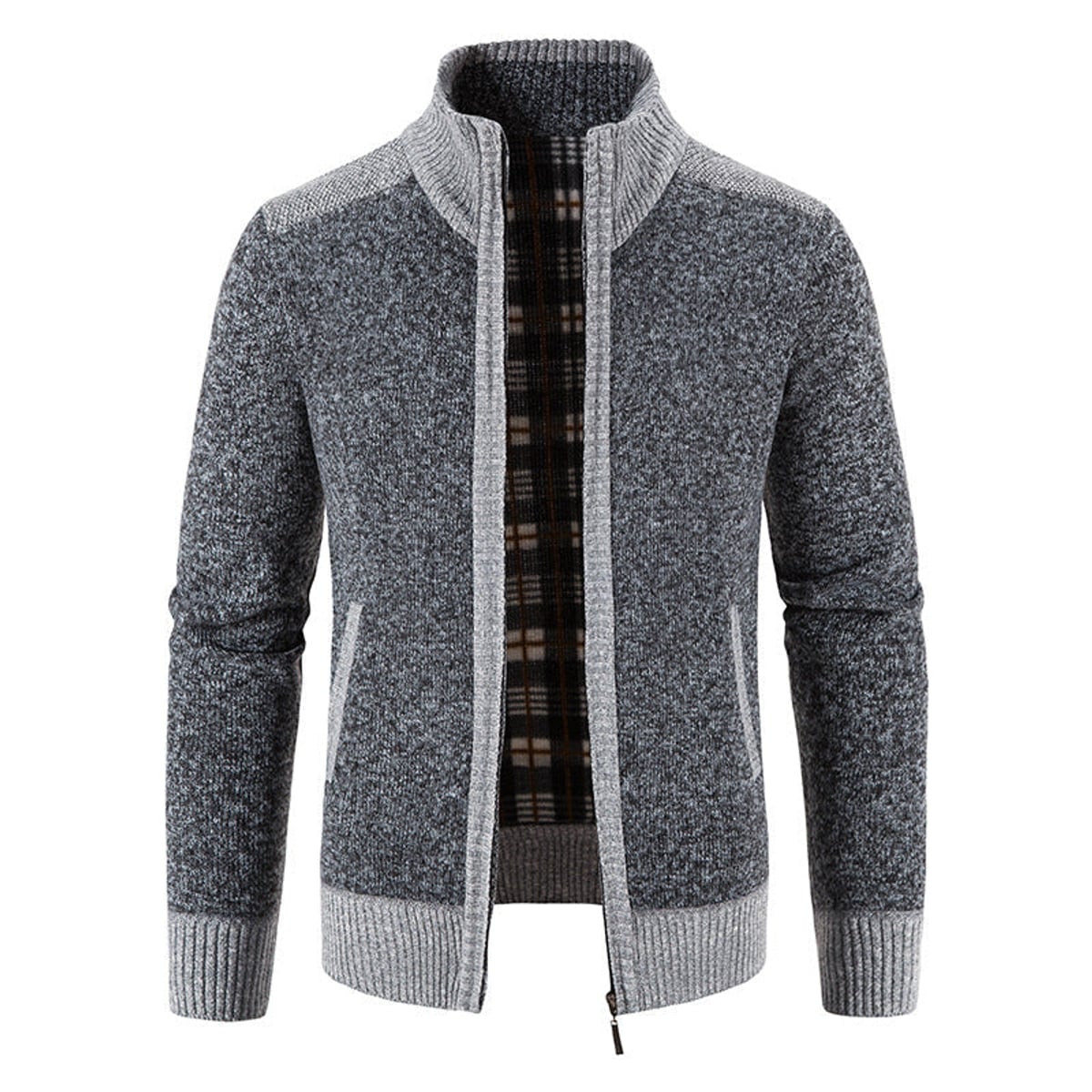 veste homme zippée col montant en gris foncé