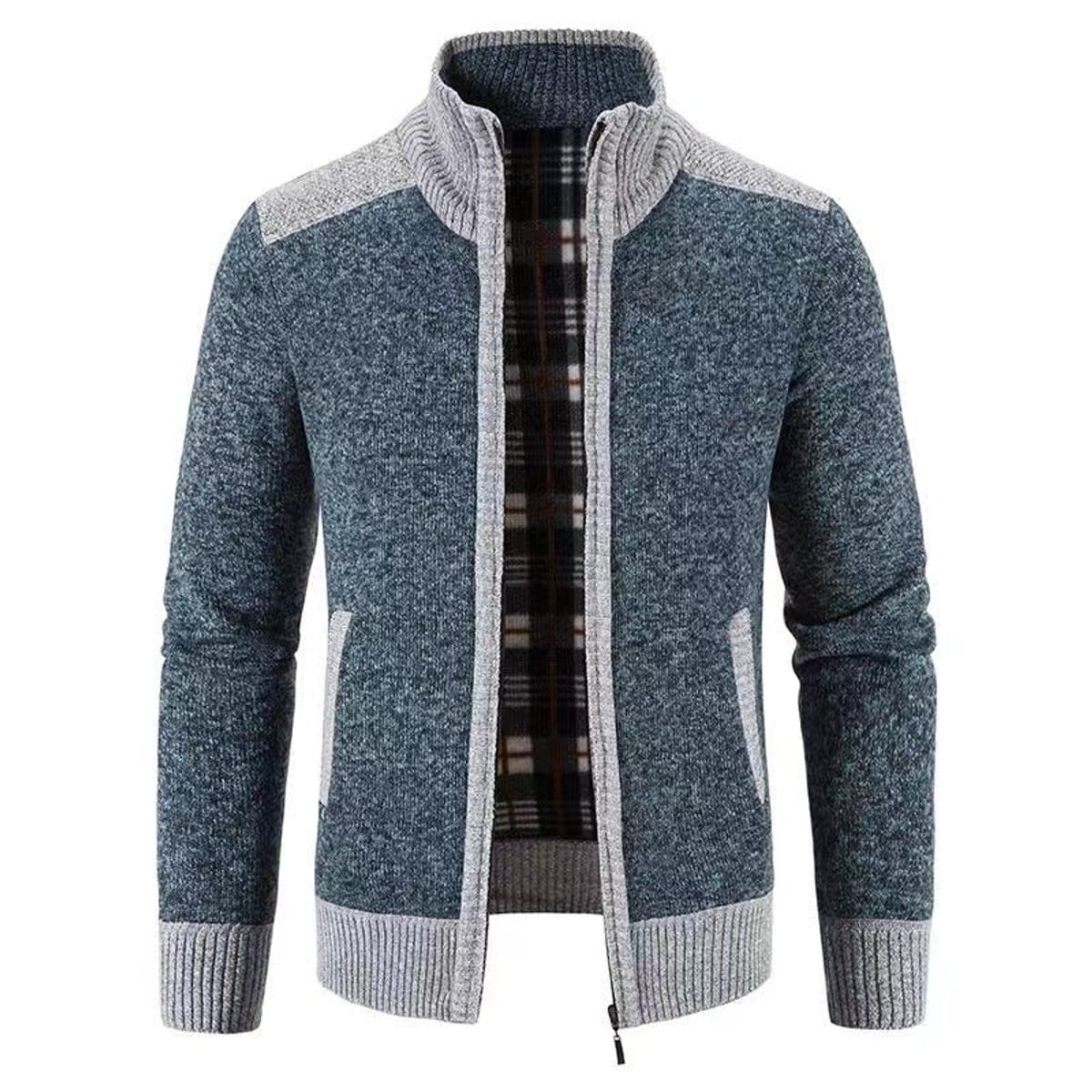 veste homme zippée col montant en bleu