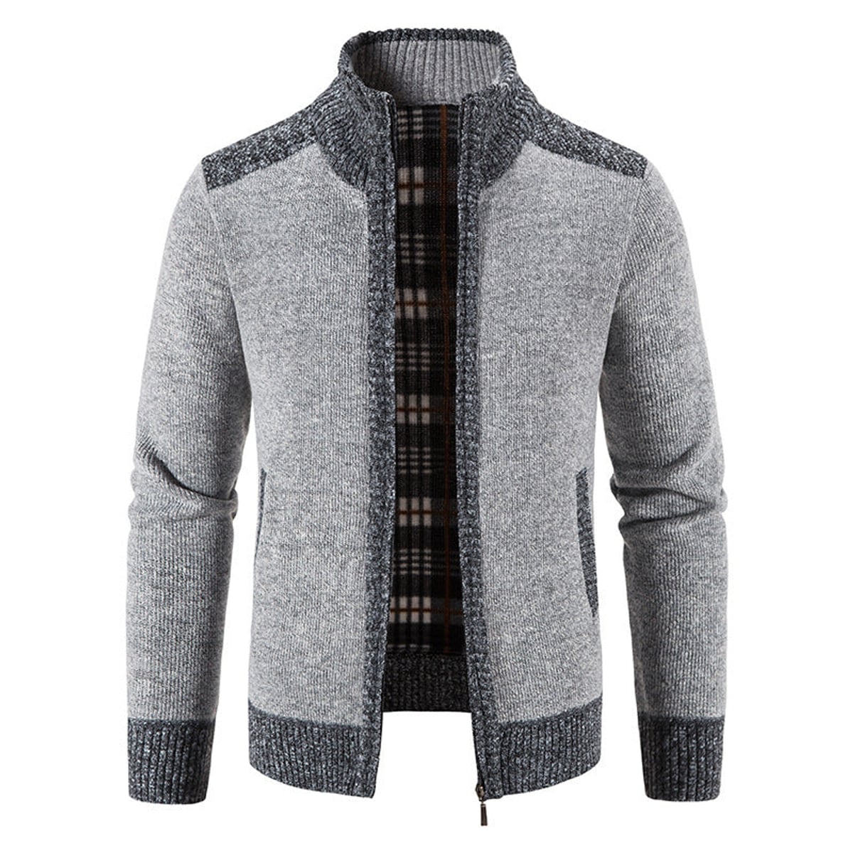 veste homme zippée col montant en gris clair