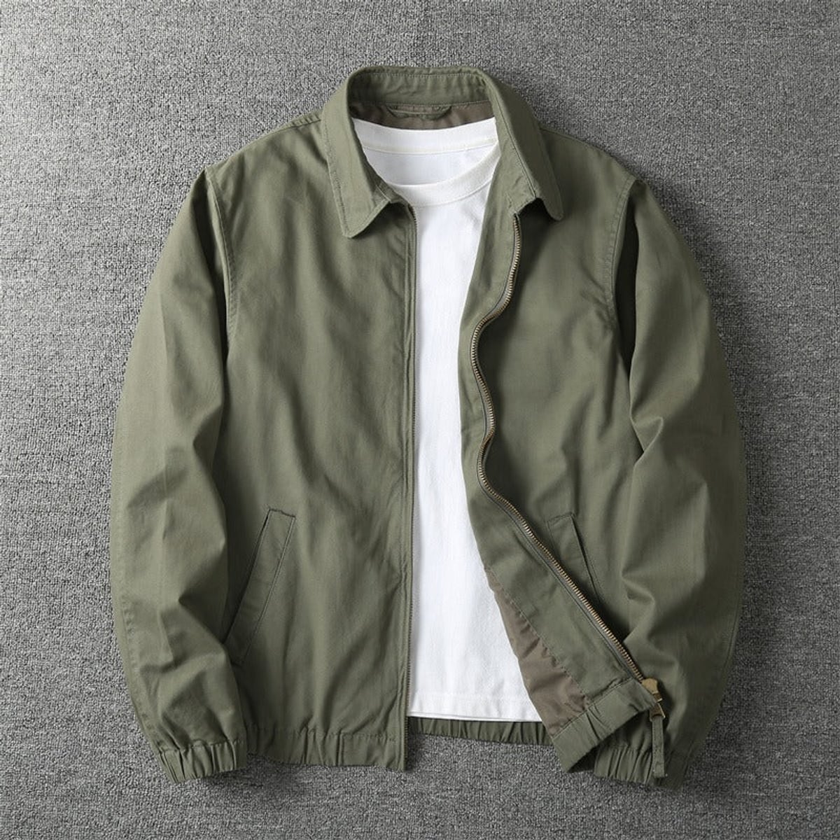 veste homme zippée coupe droite en kaki