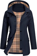 veste imperméable femme à capuche mi-longue en bleu marine
