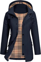 veste imperméable femme à capuche mi-longue en bleu marine