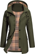 veste imperméable femme à capuche mi-longue en vert olive