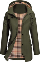 veste imperméable femme à capuche mi-longue en vert olive
