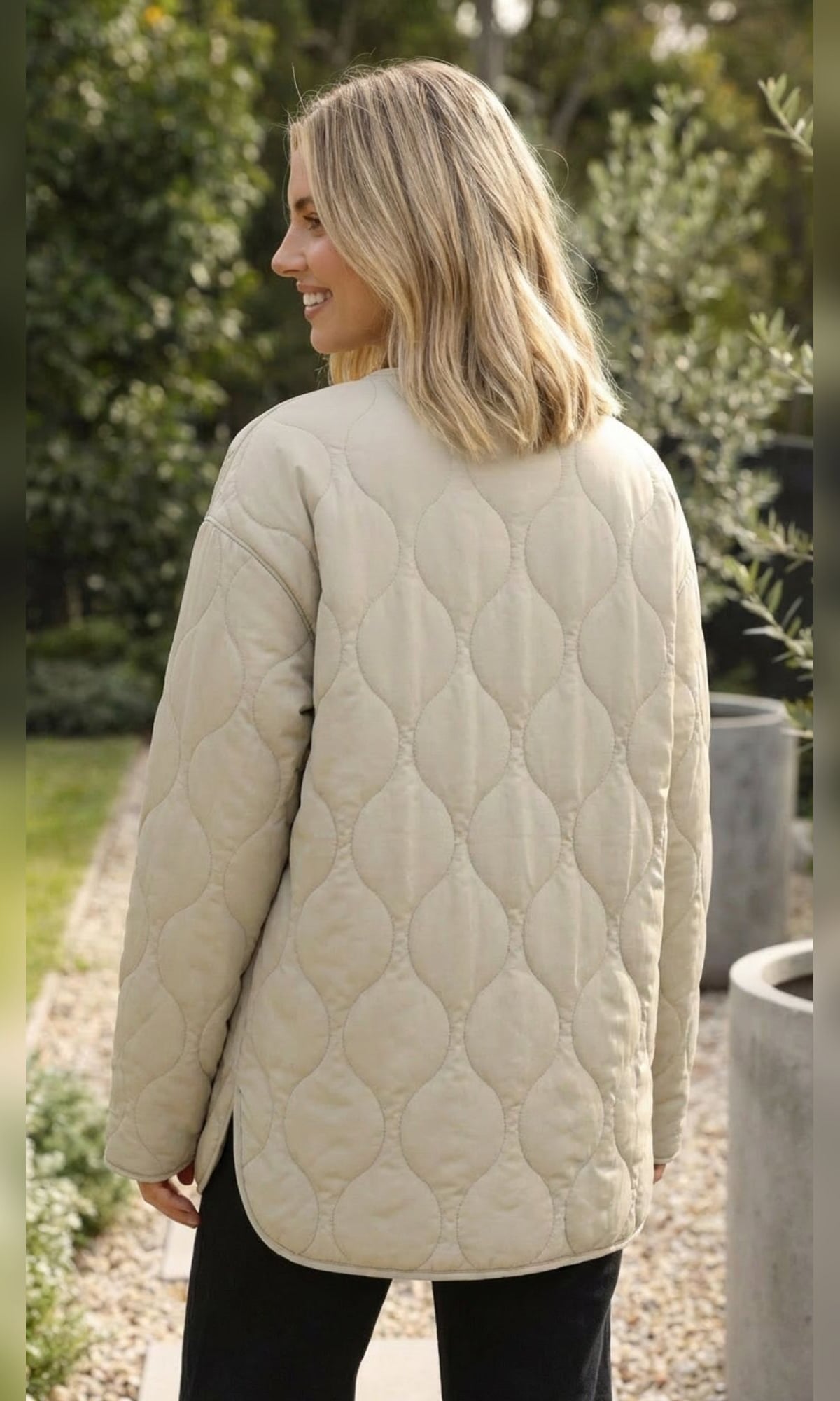 veste matelassée femme oversize col rond en beige