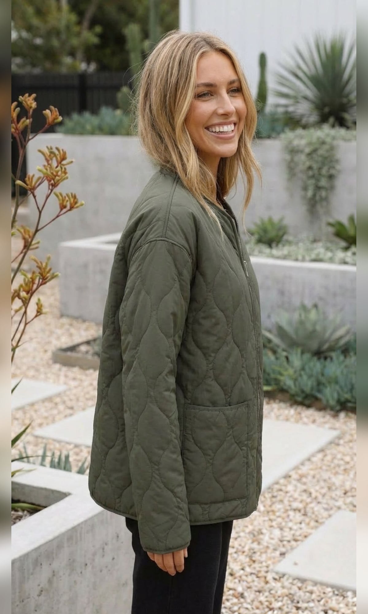 veste matelassée femme oversize col rond en vert