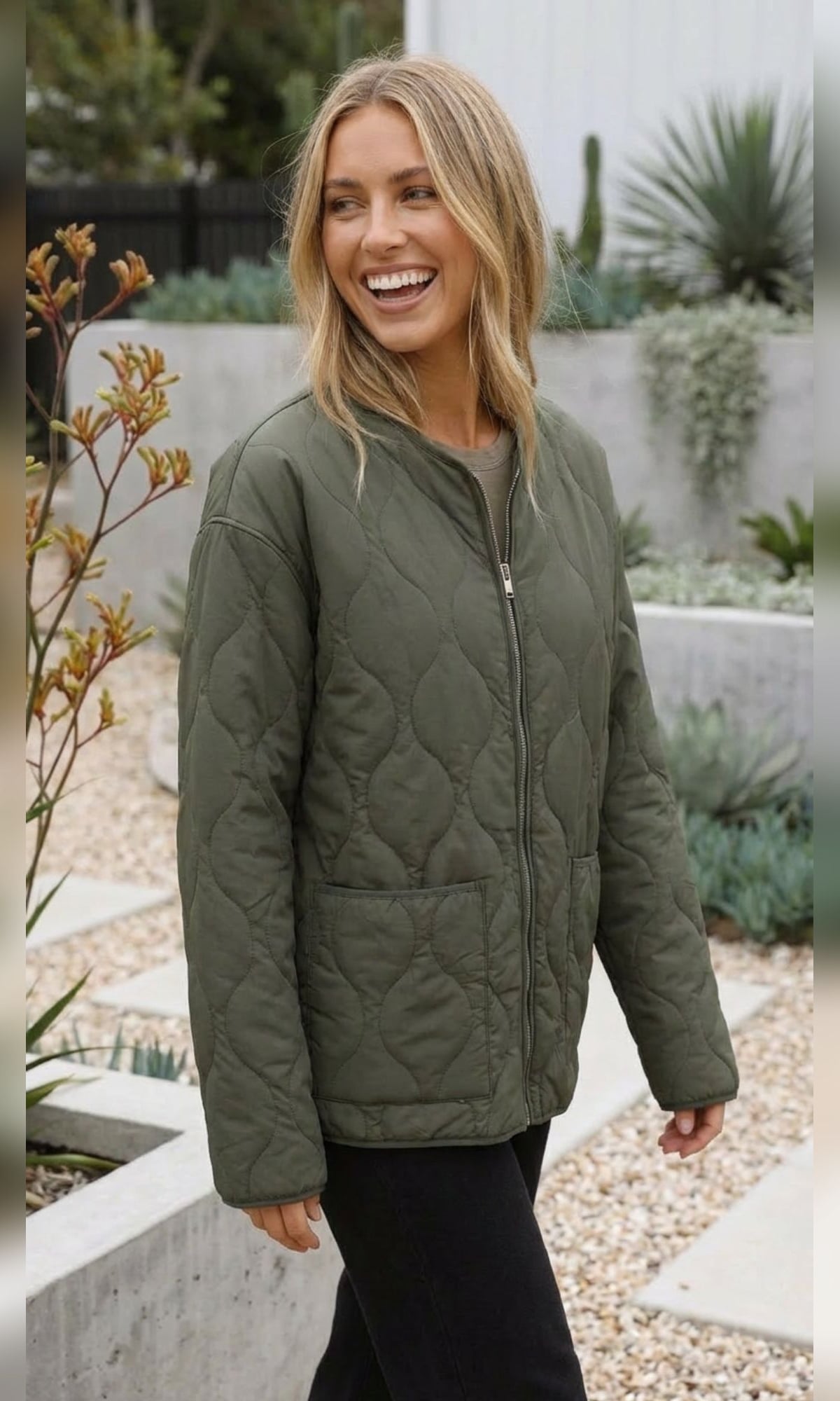 veste matelassée femme oversize col rond en vert