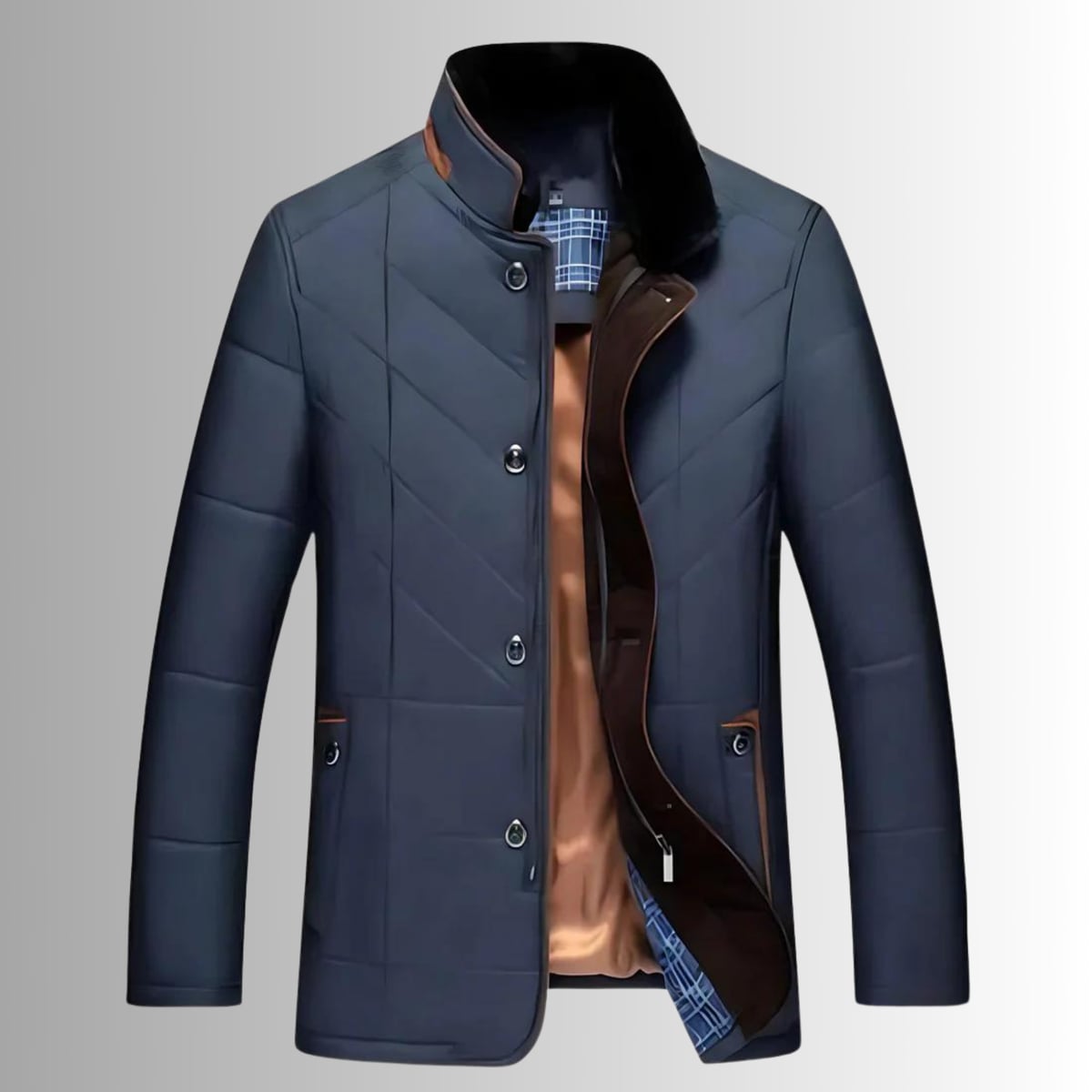 veste matelassée homme col montant coupe droite en bleu marine