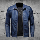 veste moto homme coupe droite zippée en bleu