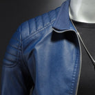 veste moto homme coupe droite zippée en bleu