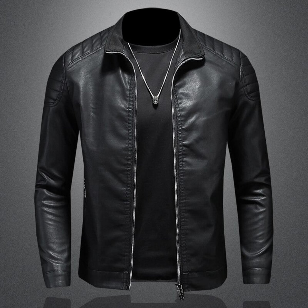 veste moto homme coupe droite zippée en noir