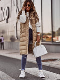 veste sans manches femme longue à capuche matelassée en beige