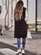 veste sans manches femme longue à capuche matelassée en noir