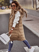 veste sans manches femme longue à capuche matelassée en beige